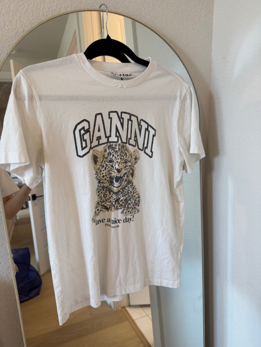 GANNI Leopard Cub Graphic T-Shirt Whit
